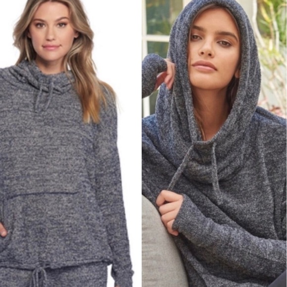 Barefoot Dreams Sweaters - BAREFOOT DREAMS COZYCHIC LITE PEBBLE BEACH PULLOVER COWL NECK SWEATER HOODIE LGE